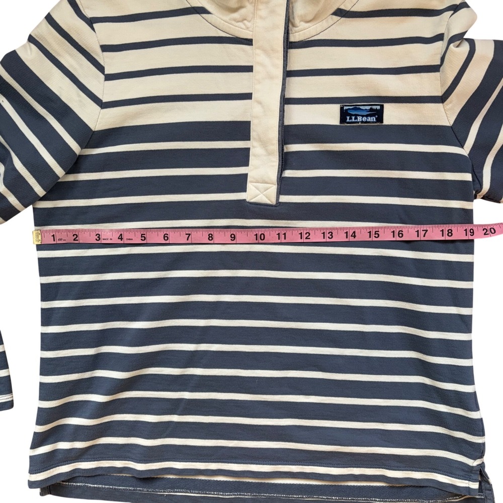 LL Bean Women's Blue White Striped Snap Sweatshirt Petite Medium Nautical Preppy - Picture 6 of 9